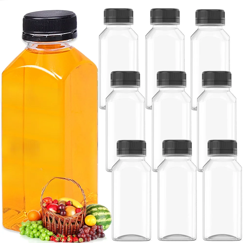 Bouteilles de jus en plastique vides avec bouchons, bouteilles d'eau, conteneurs de boissons en vrac transparents avec couvercles, récipient de jus de lait potable