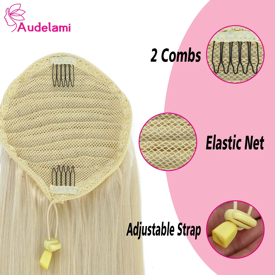 Audelami 28 "160g extensiones de cabello de cola de caballo con cordón recto cabello Remy cola de caballo cabello humano extensiones de cola de caballo brasileñas