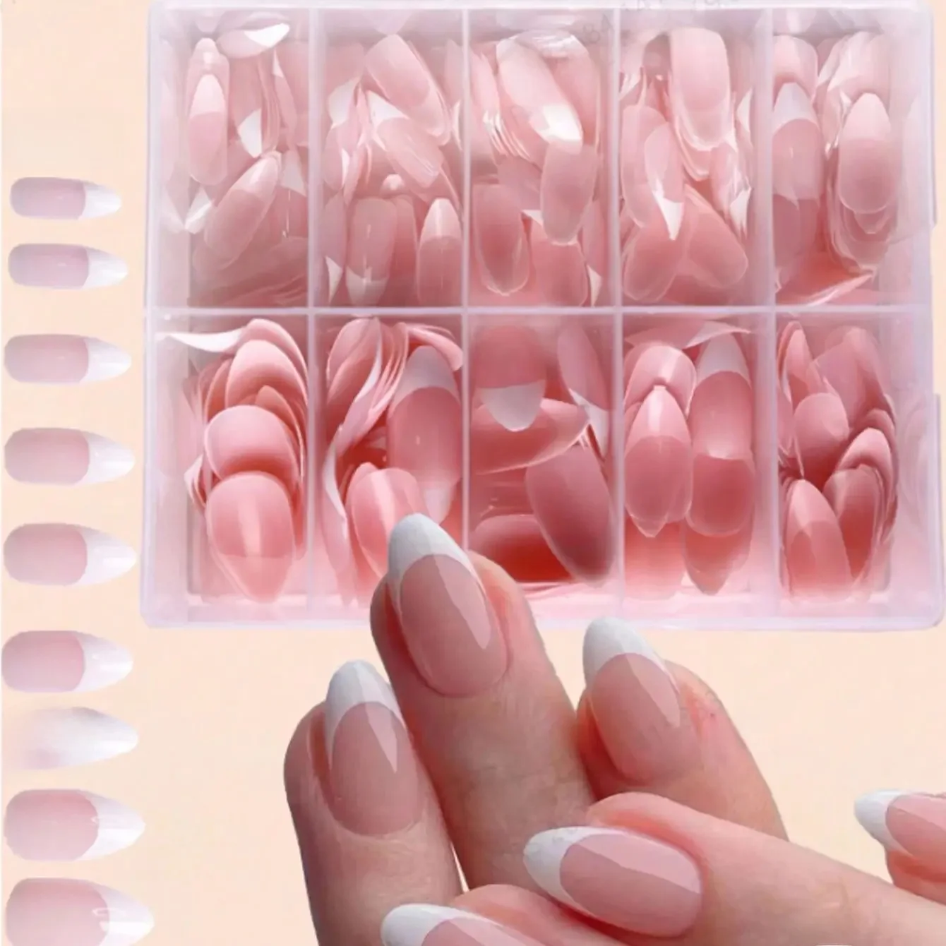 Faux ongles français blanc amande pour femmes et filles, parfait pour 03chic ou fête Billy, 120 pièces par boîte