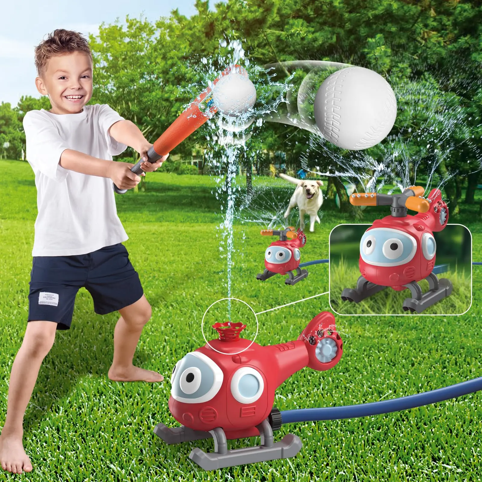 Outdoor Water Sprinkler Toy with Baseball Play Set Tree Cactus Fire Hydrant Beach Toys Set Kids Pets Summer Yard Lawn Party Game