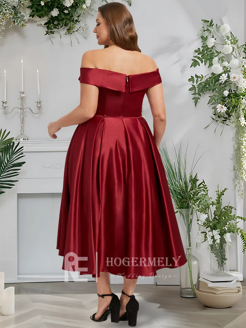 Vestidos de Cóctel elegantes color Burdeos para mujer, vestido de fiesta de satén con hombros descubiertos, corte en A, dobladillo asimétrico, vestido de fiesta para invitados, 2025