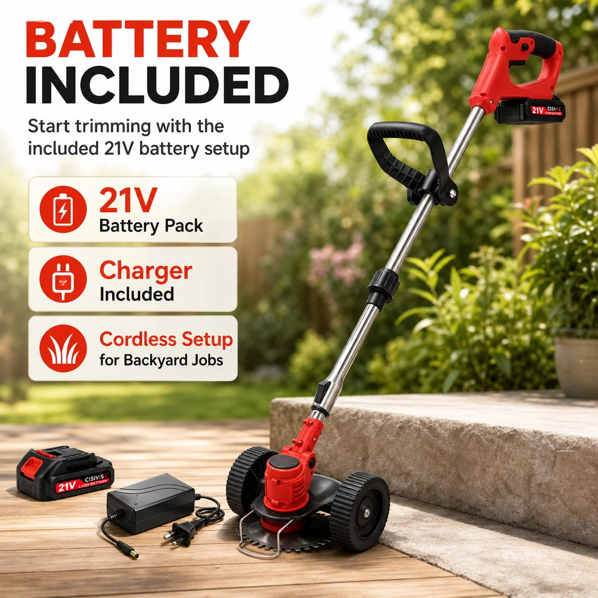 21V Cordless Strimmer Grass Trimmer Tree Cutter Garden Edger Electric 2Batteries