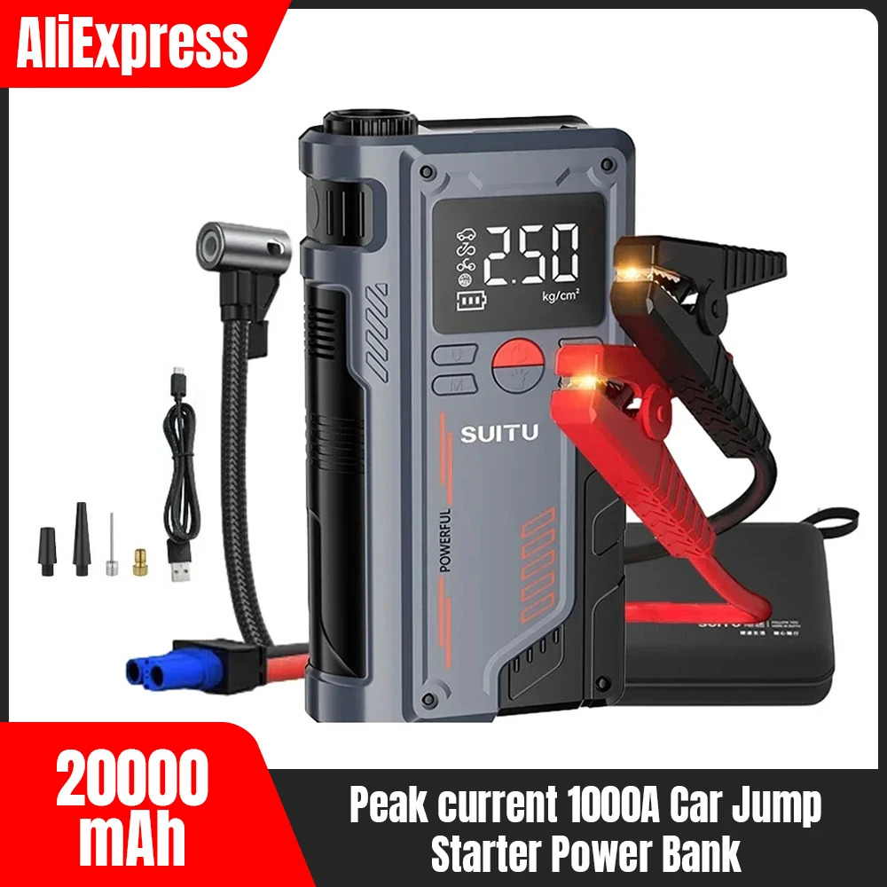 4 In 1 Car Jump Starter With 150PSI Air Compressor 20000mAh Portable Booster Charger 1000A Powerful Car Battery Starting Device