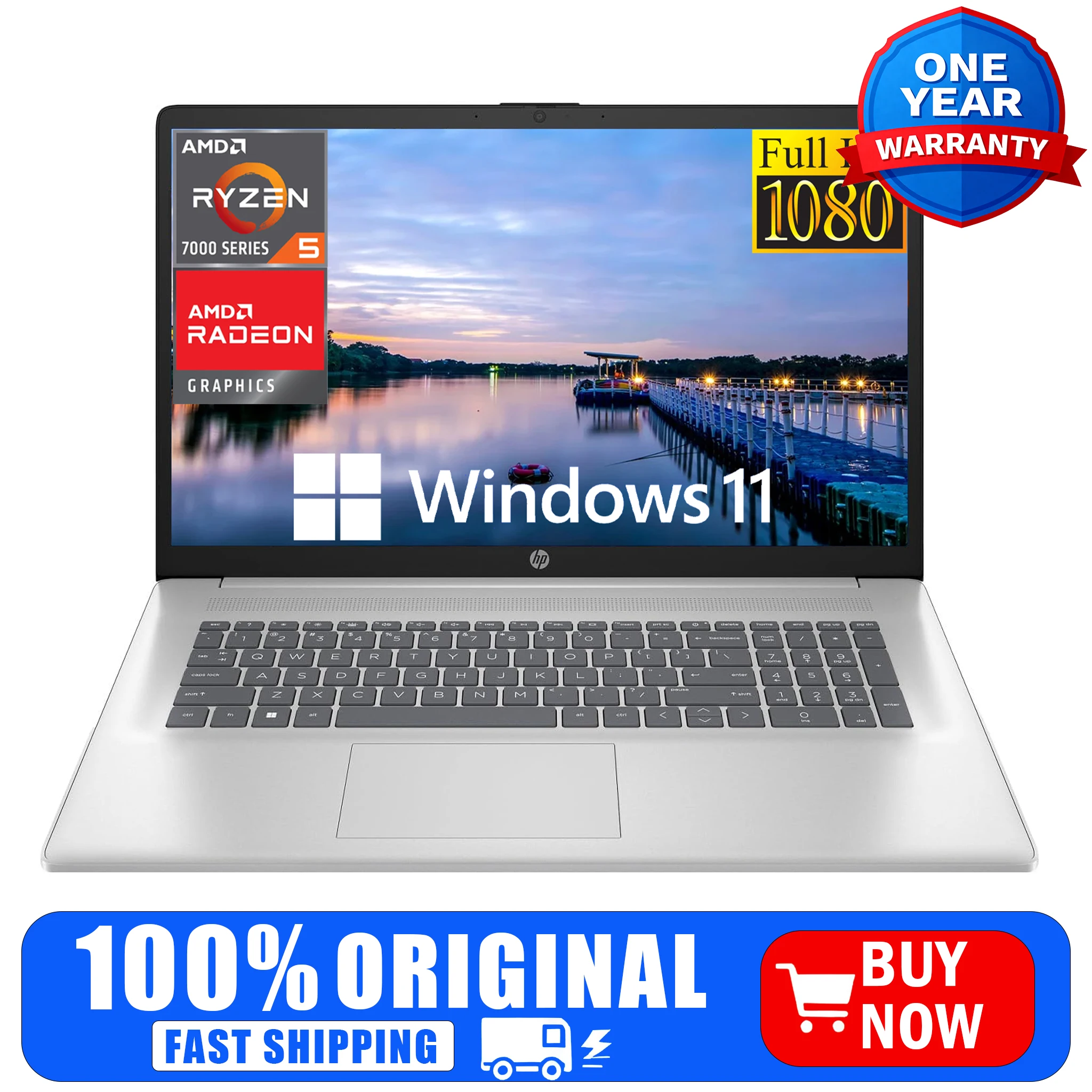 

Ноутбук HP 17.3" FHD для бизнеса, AMD Ryzen 5 7430U, 32 ГБ ОЗУ, 2 ТБ SSD, графика AMD Radeon, Wi-Fi 6, Windows 11 Home