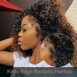 Peluca rizada con malla frontal, cabello humano con bordes 4C, pelucas de encaje de cabello de bebé, rayita rizada Natural realista, 180% de densidad