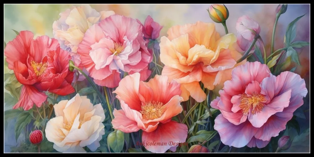 

Dance of Peonies - Needlework Embroidery DIY DMC Color High Quality - Counted Cross Stitch Kits - 14 ct Aida Oil painting