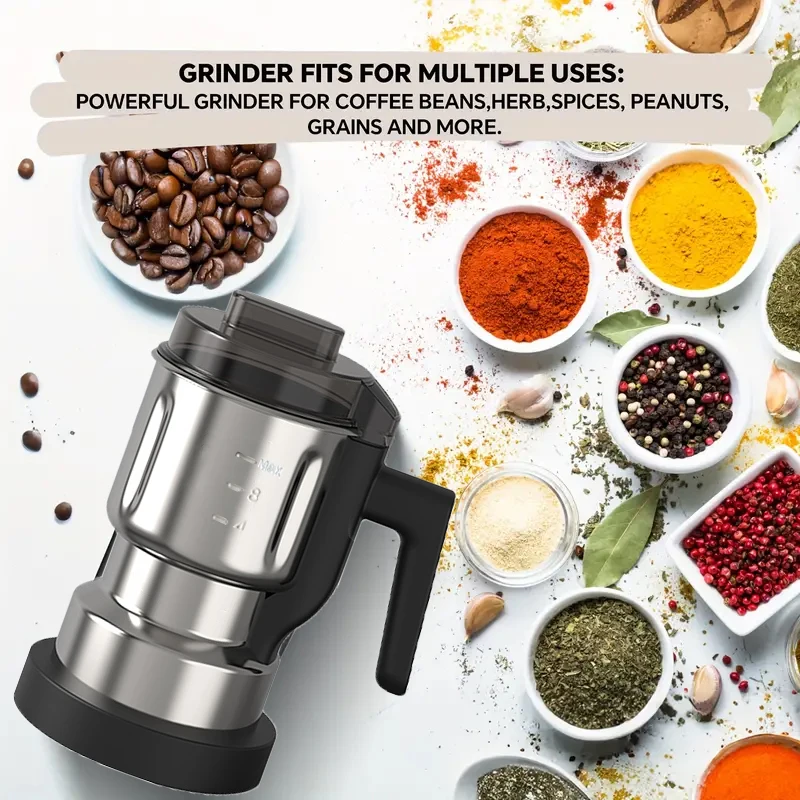 Electric Grain Grinder, Multi-Functional Powerful Electric Coffee Grinder for Home Use, Electric Spice Grinder and Powder Grinder, Grinds Beans, Spices, Nuts, Grains, Coffee, Peanuts, 500ML Large Capacity One-Button Coffee Grinder, 80g/3oz up to 12 Cups
