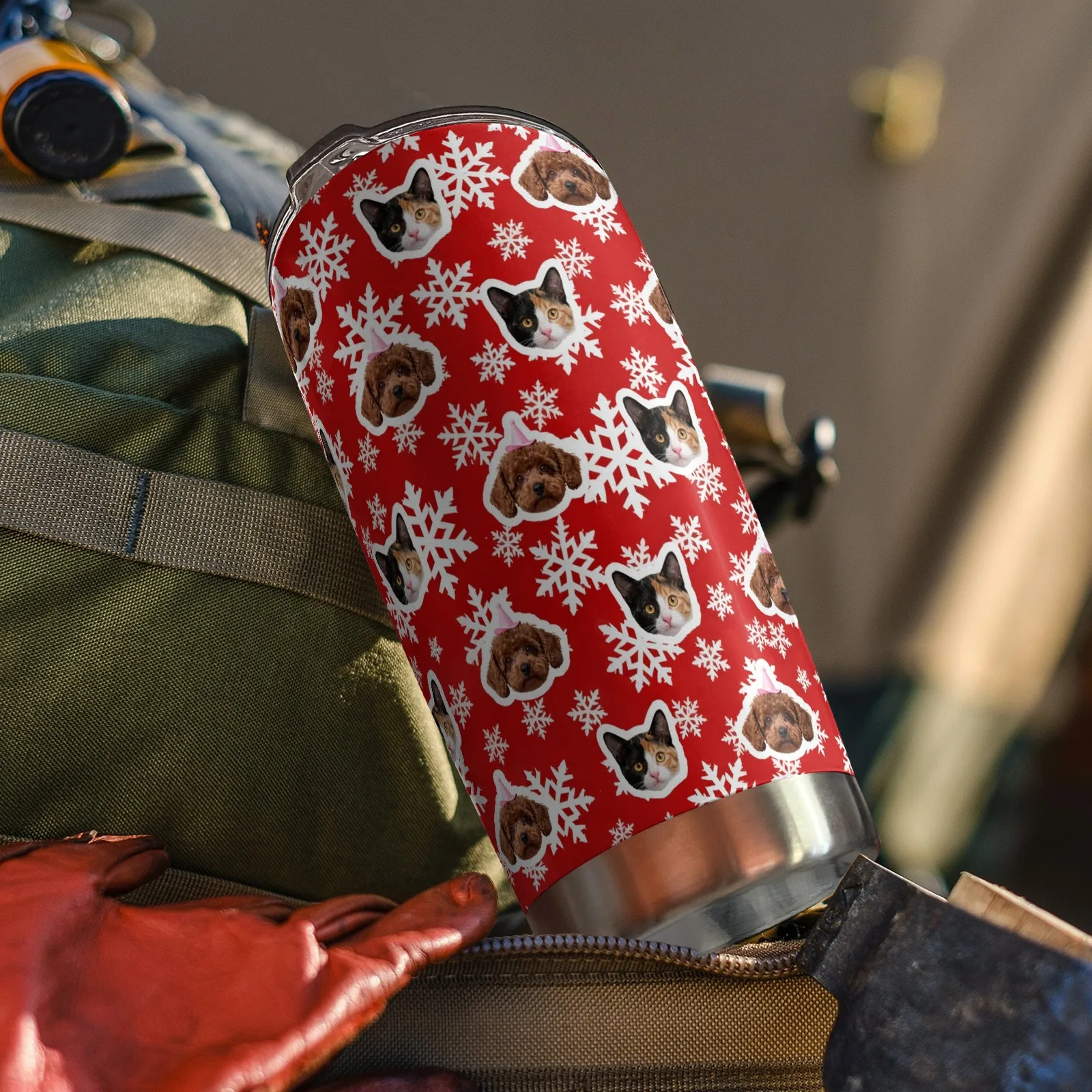كوب ماء مخصص 20 أونصة مخصص لعيد الميلاد للحيوانات الأليفة معزول كوب شخصي للسفر للكلاب هدايا عيد الميلاد #4