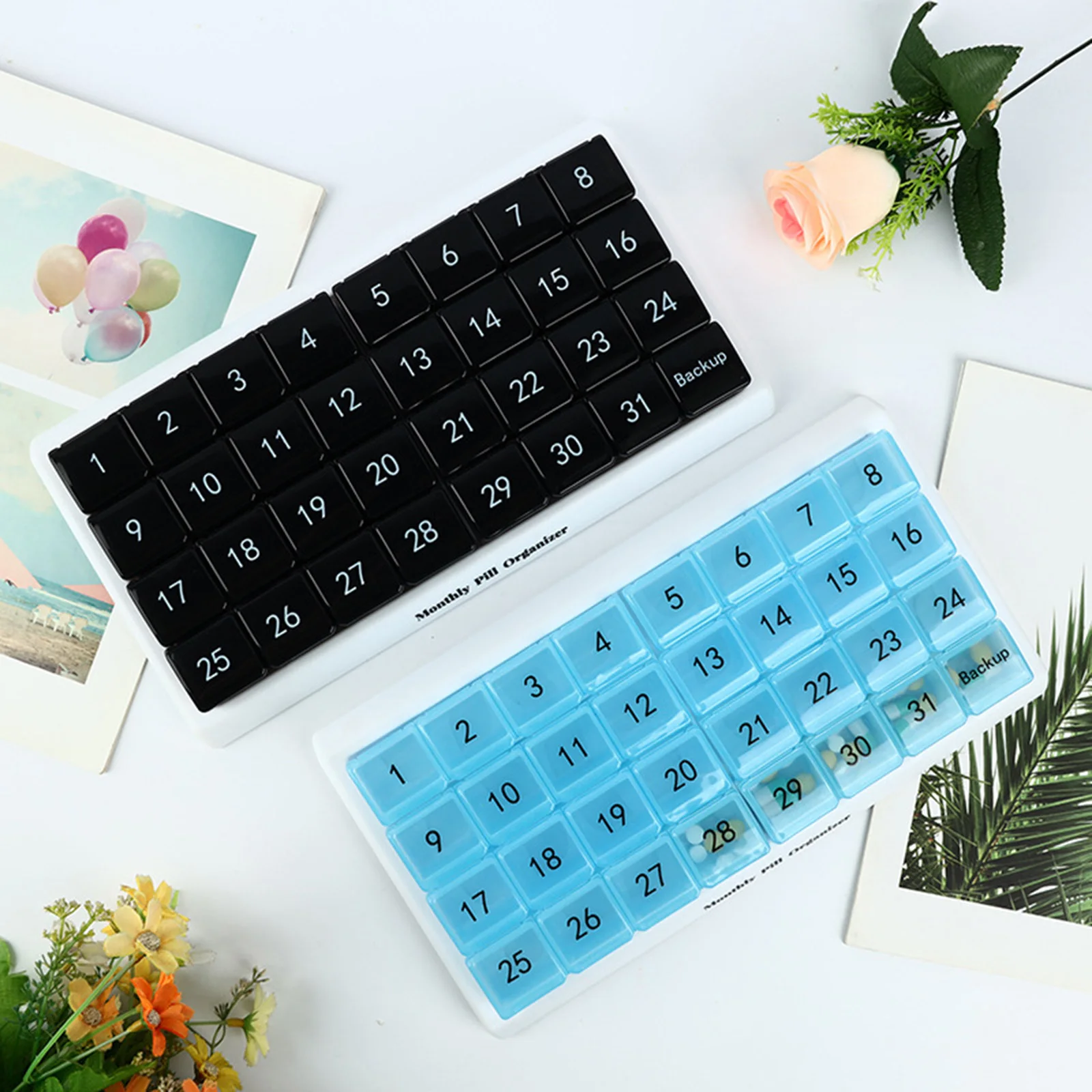 Portable 31 Days Medicine Box Monthly Handy Storage Organizer PP Medical Kit Dust-proof Detachable Pill Plastic Box Compartment