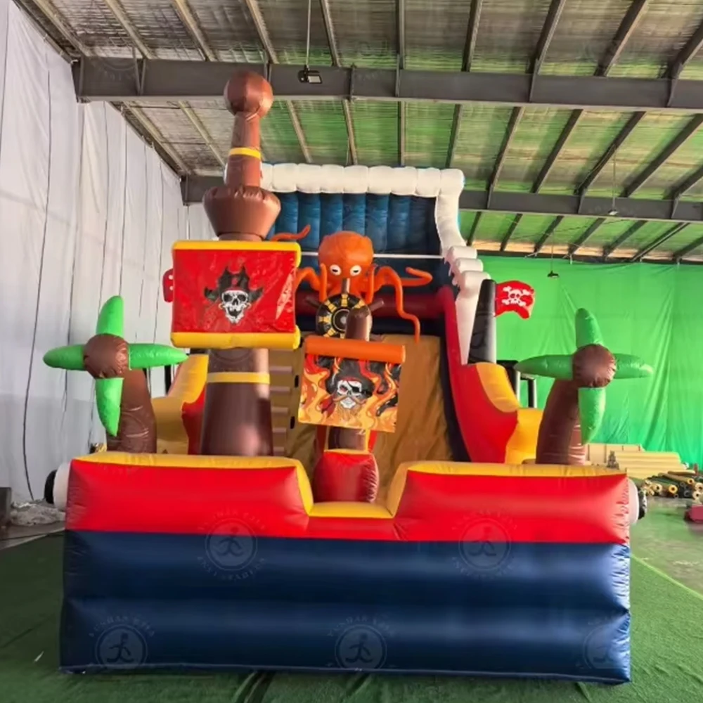 Giant Pirate Octopus opblaasbare glijbaan springhuis waterglijbaan voor kinderen en volwassenen (met ventilator), buiten en binnen nat en droog combo