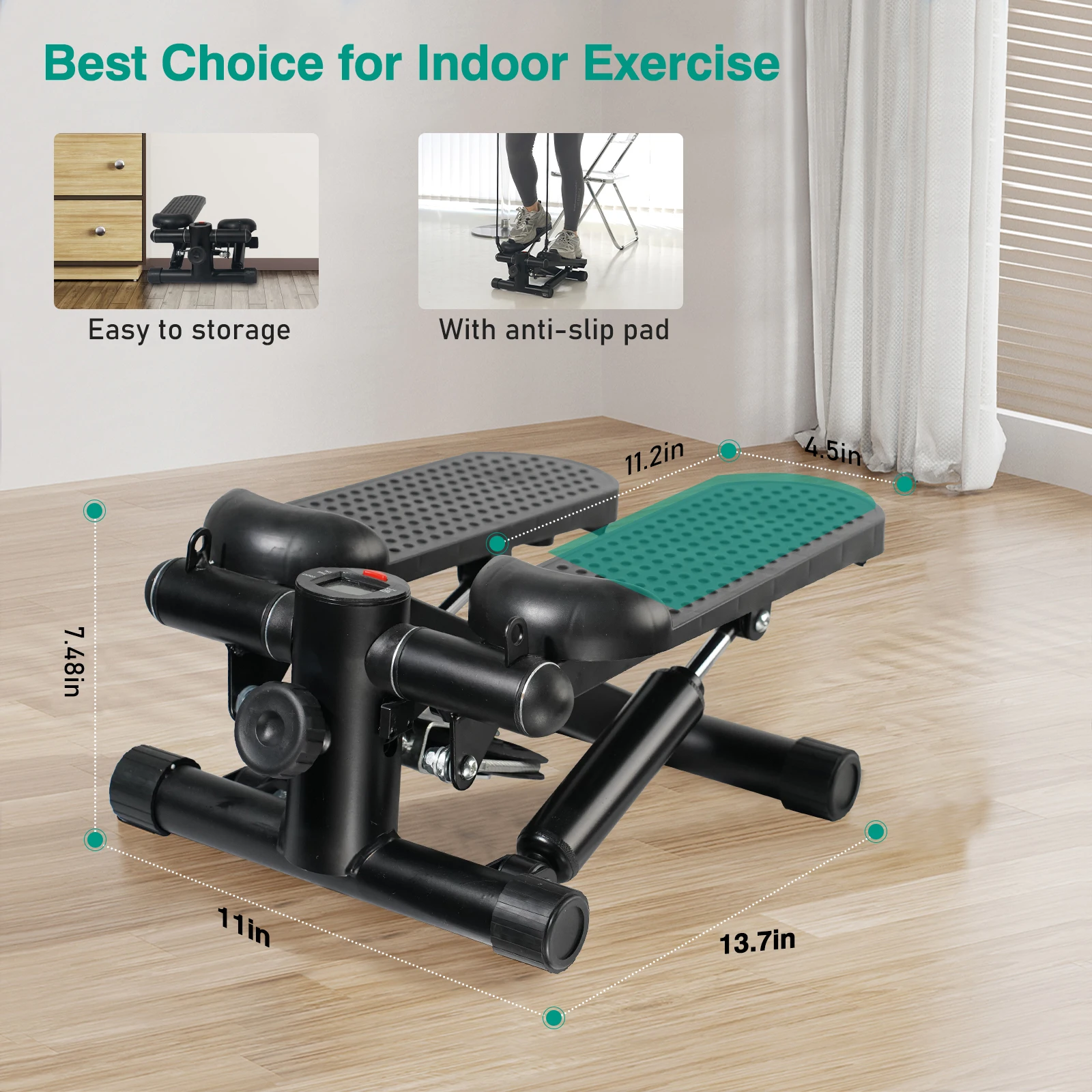 Steppers para ejercicio, Mini escalera debajo del escritorio, ejercitador de Pedal de bicicleta con Monitor LCD y bandas de resistencia, alfombra