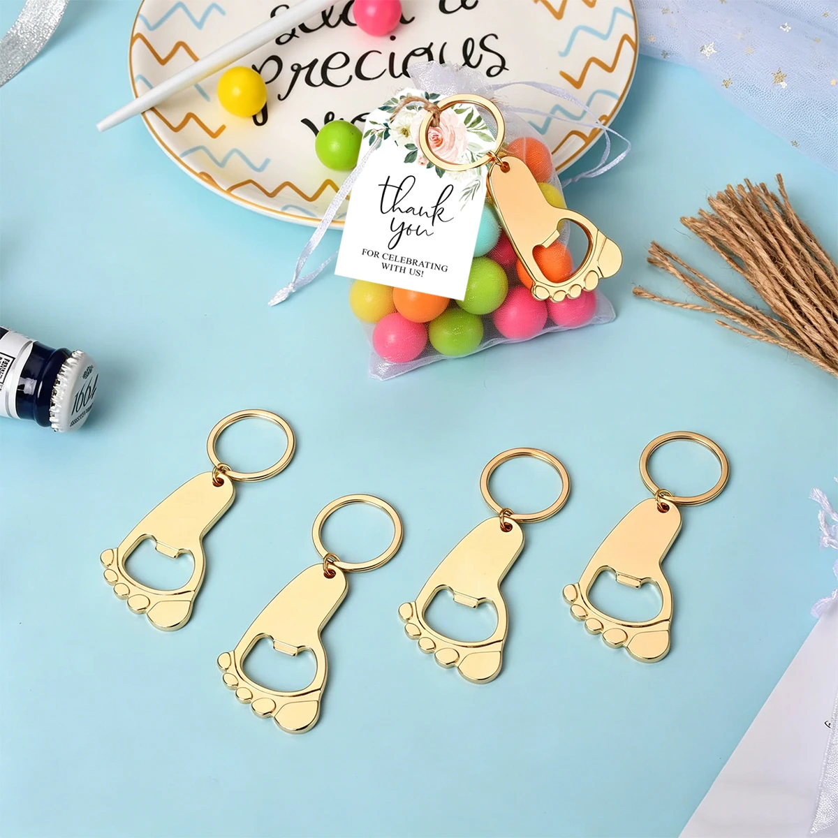 1 set Footprint Keychain Bottle Opener Baby Shower Return Favors For Guests Baby Foot Bottle Opener Gift Baby Shower Party Favor