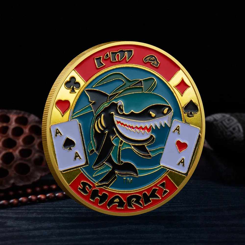 

I'm A Shark Poker Card Guard Hand Protector Casino Chip Gold Challenge Coin