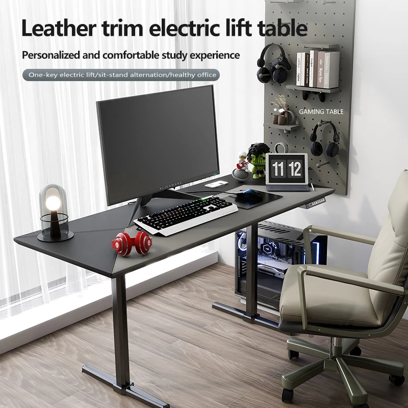 Leather smart electric lift table desktop computer desk workbench standing desk home simple desk