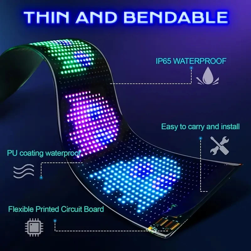 Pannello display LED intelligente Controllo APP Wireless Bluetooth programmabile Alimentato tramite USB RGB Adatto per pubblicità/auto/festa/casa