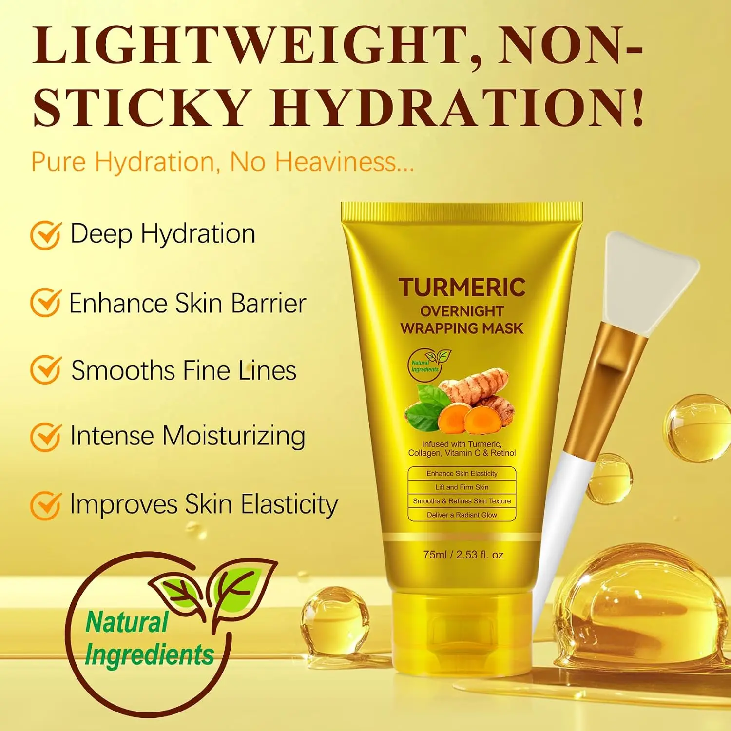 Turmeric Vitamin C Collagen Overnight Wrapping Peel Off Mask with Retinol for A Clear, Dewy, Radiant Complexion Against Roughed & Stressed & Saggy Skin,Anti-Aging/Wrinkles/Fine Lines
