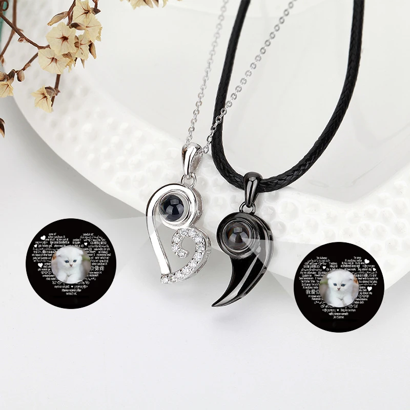 Couple Photo Projection Necklace 925 Silver Personalized Custom Picture Pendants Lover Memory Keepsake Jewelry for Women Men