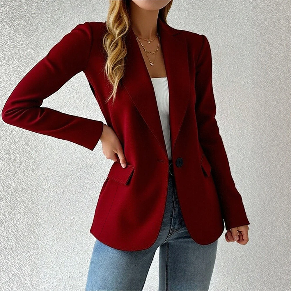 レディース スリムフィット シングルブレスト ブレザー ノッチドラペル 機能性ポケット付き – 秋冬 オフィス カジュアルウェア マルチカラー ジャケット