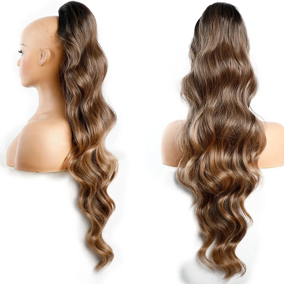 ผมหางม้า EXTENSION Body WAVE Drawstring หางม้า EXTENSION 28 ''ยาวหยักสังเคราะห์ผมหางม้า EXTENSION คลิปใน Hairpieces