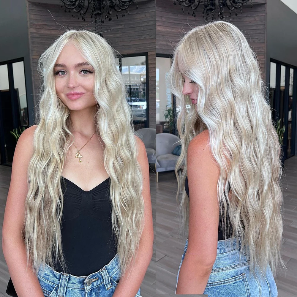 Light Blonde Highlights Natural Wave 150% Density Virgin Human Hair Full Lace Wig Balayage Root Wig Premium Hair Lace Front Wig