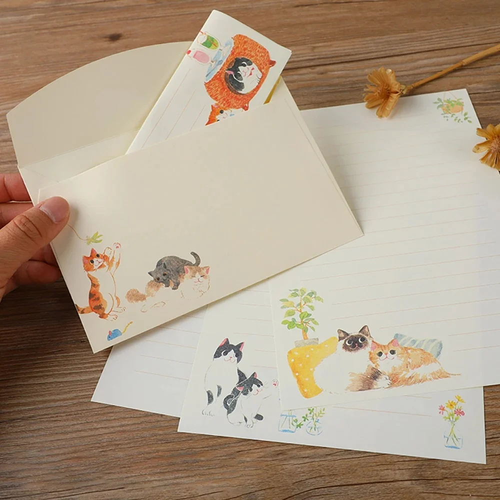 Een set van 36 letterschrijfsets met katten als thema, inclusief 24 draadtrekbrieven en 12 bijpassende enveloppen - afbeelding 2