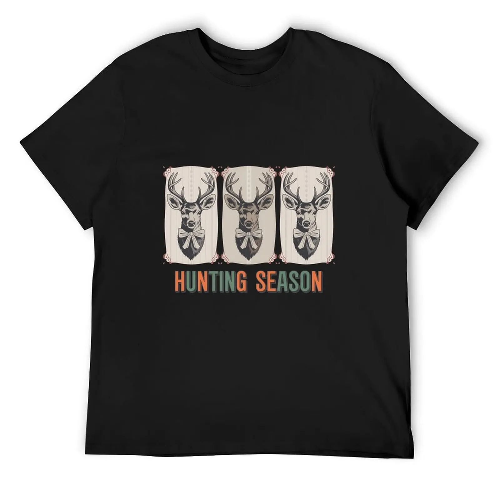 Outdoor Hunter Retro Buck Antler Cross Rifle Graphic Black Mens Tshirt Camping Hunting Casual Loose Tee