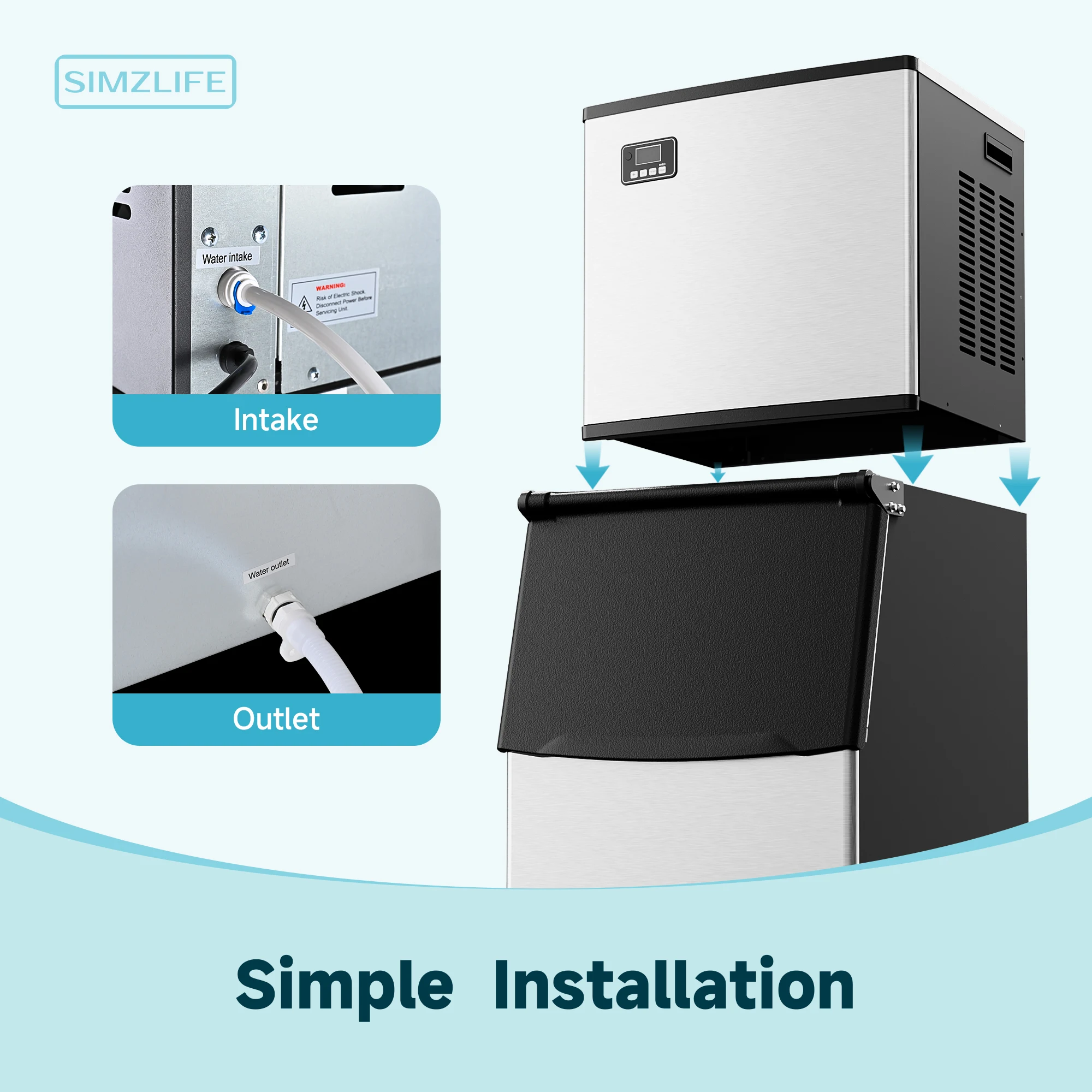 ماكينة صنع الثلج التجارية من الفولاذ المقاوم للصدأ ، ضاغط SESTAR ، تخزين 250 رطل ، 400 رطل/24 ساعة ، للبار والمقهى