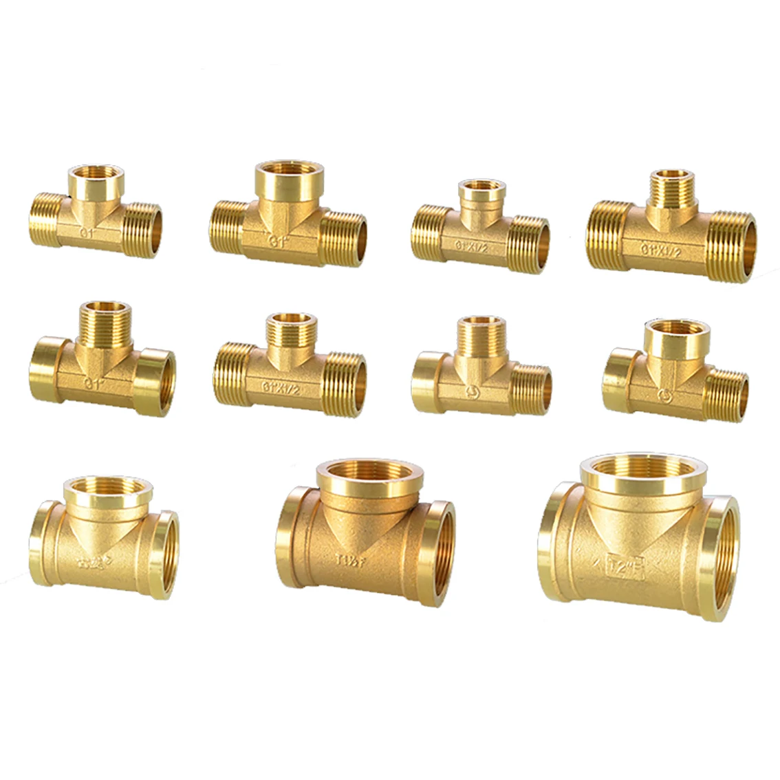 

3-Way Brass Reducer Pipe Fittings Connector 1/2" 3/4" 1" 1.2" 1.5" 2" T-Type Water Gas Oil Hose Converters Socket Adapter Tools
