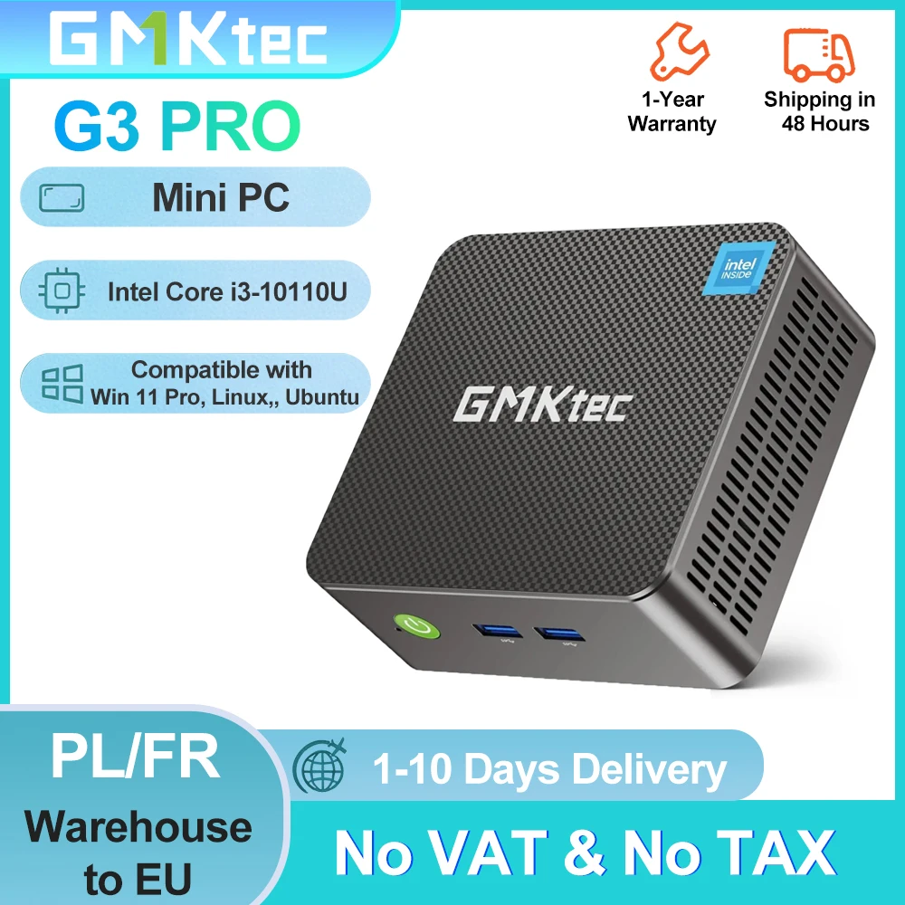 Mini PC GMKtec G3 Pro Intel Core i3-10110U DDR4 NVMe SSD WiFi6 BT5.2 Windows 11 Pro 2.5G RJ45 Double HDMI Ordinateur de Bureau