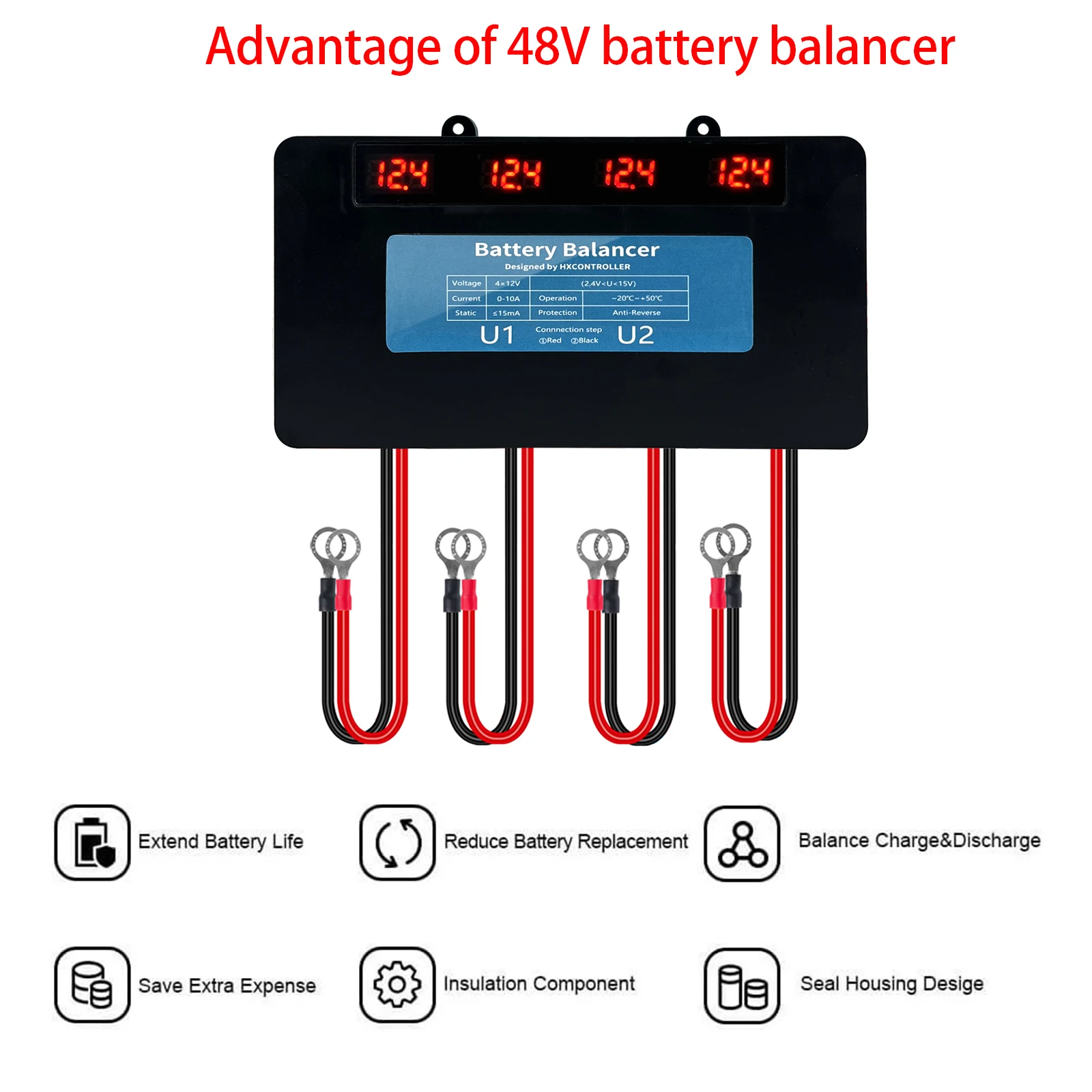 Imagem -06 - Equalizador de Bateria com Display Led Bateria Balancer Carregador para Gel Flood Agm Lead Acid Lithium Battery 48v 4x12v