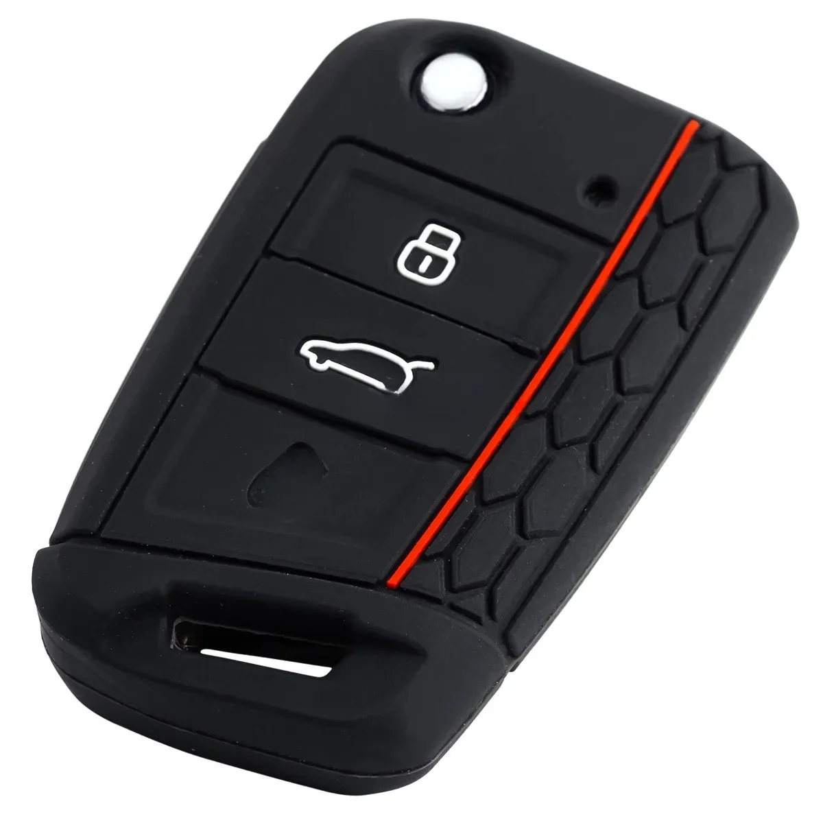 For VW Polo MK6 Jetta Golf Tiguan SEAT Ateca Leon Skoda Octavia Karoq Kodiaq Silicone Car Flip Remote Key Case Cover Chain Black