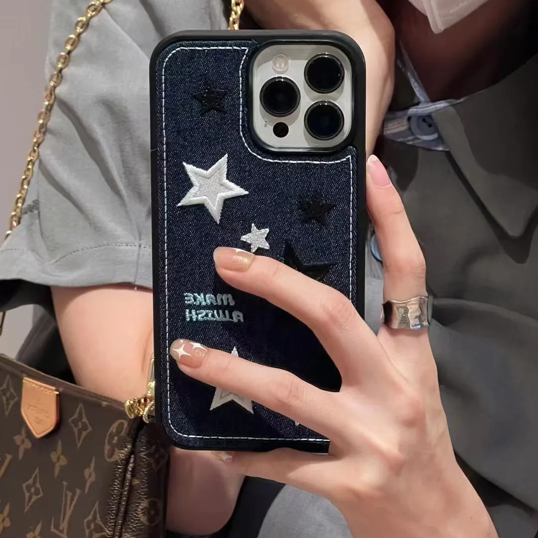 Blue Star denim cowboy Phone Case comparable for iPhone 11 11promax x xr xmsx 12 12promax 13 13promax 14 14plus 14promax Casing