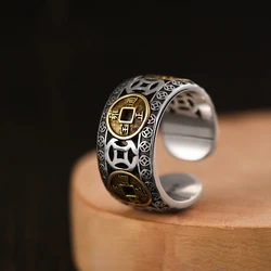 Bague d'ouverture de pièce de monnaie en cuivre rétro chinois pour hommes et femmes, bagues Feng Shui Pixiu, amulette, richesse, bague porte-bonheur, bijoux de doigt, cadeau d'anniversaire