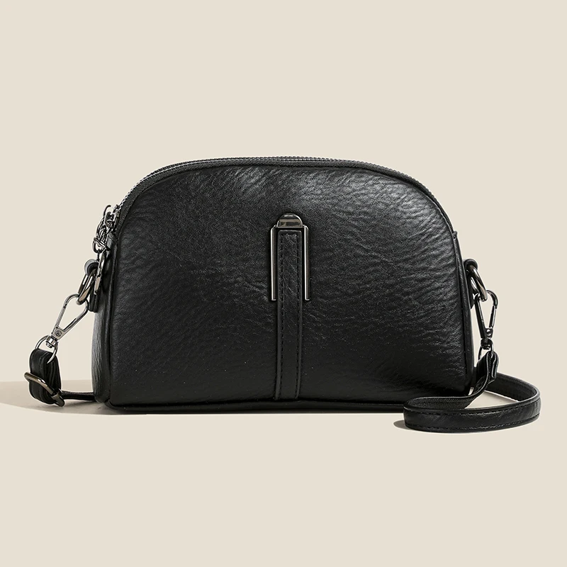 

Fashionable Black PU Leather Crossbody Bag for Women Stylish Shoulder Bag with Double Zippers