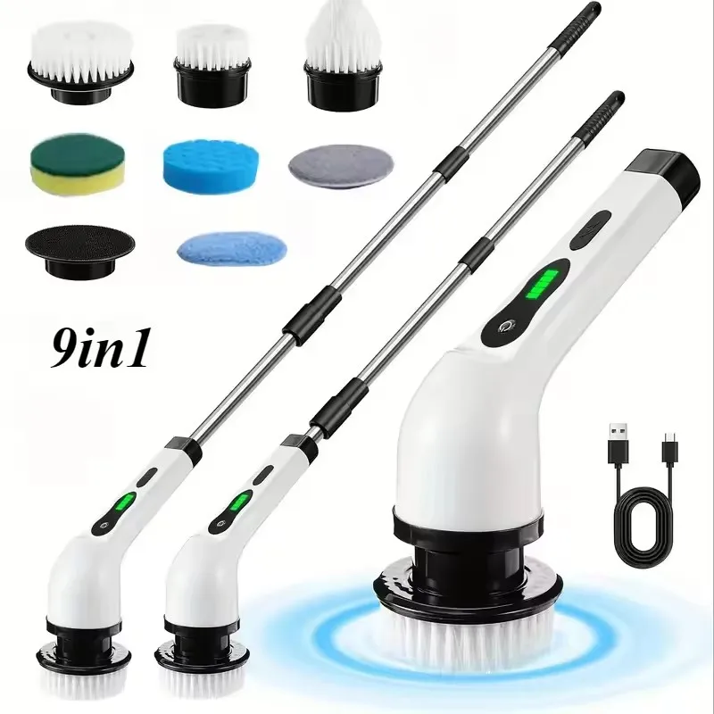 9-In-1 Wireless Electric Cleaning Brush Multifunctional Bathroom Kitchen Household Rotating Manual Powerful Cleaning Tool