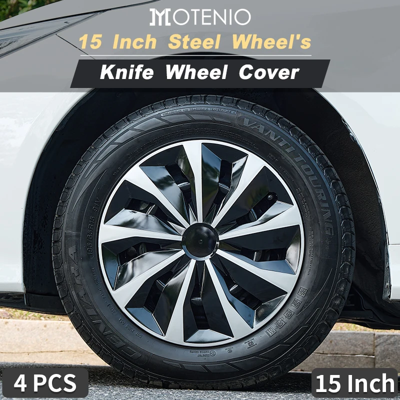 4PCS Universal Wheel Cover 15 Inch Knife Style Hubcap Replacement Hub Cap Wheel Rim Cover PP Tire Accessories Snap On SUV Truck