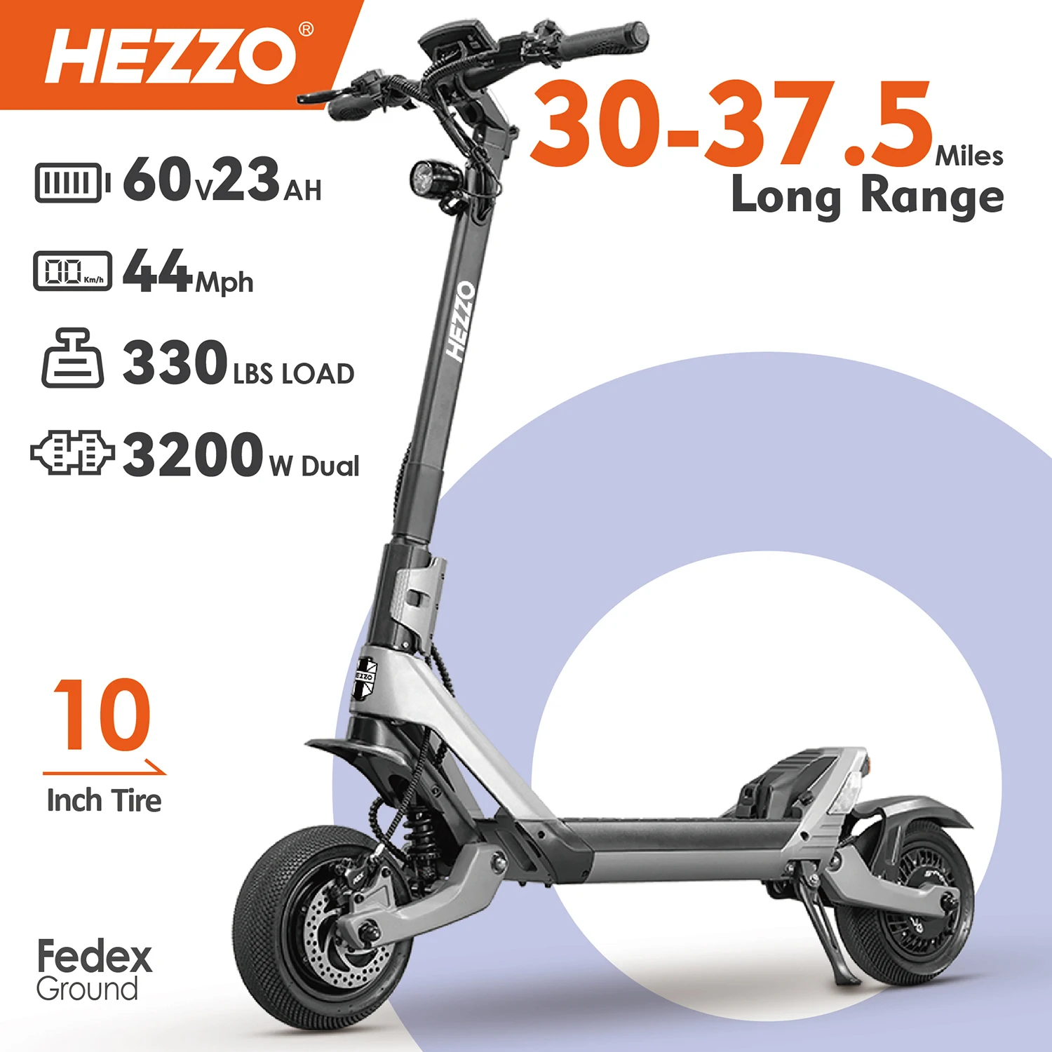 

HEZZO F6 Electric Scooter 60V 1600W Dual Motors 10inch Off-road Folding Escooter 23AH Lithium Battery Long Range Full Suspension