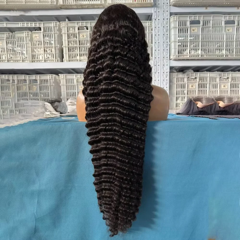 Parrucca con frangia in pizzo HD trasparente, effetto onda profonda, 13x6, 13x4, con capelli ricci e densità 250, realizzata con capelli umani, ideale per donne di colore, lunghezza 40 o 42 pollici,