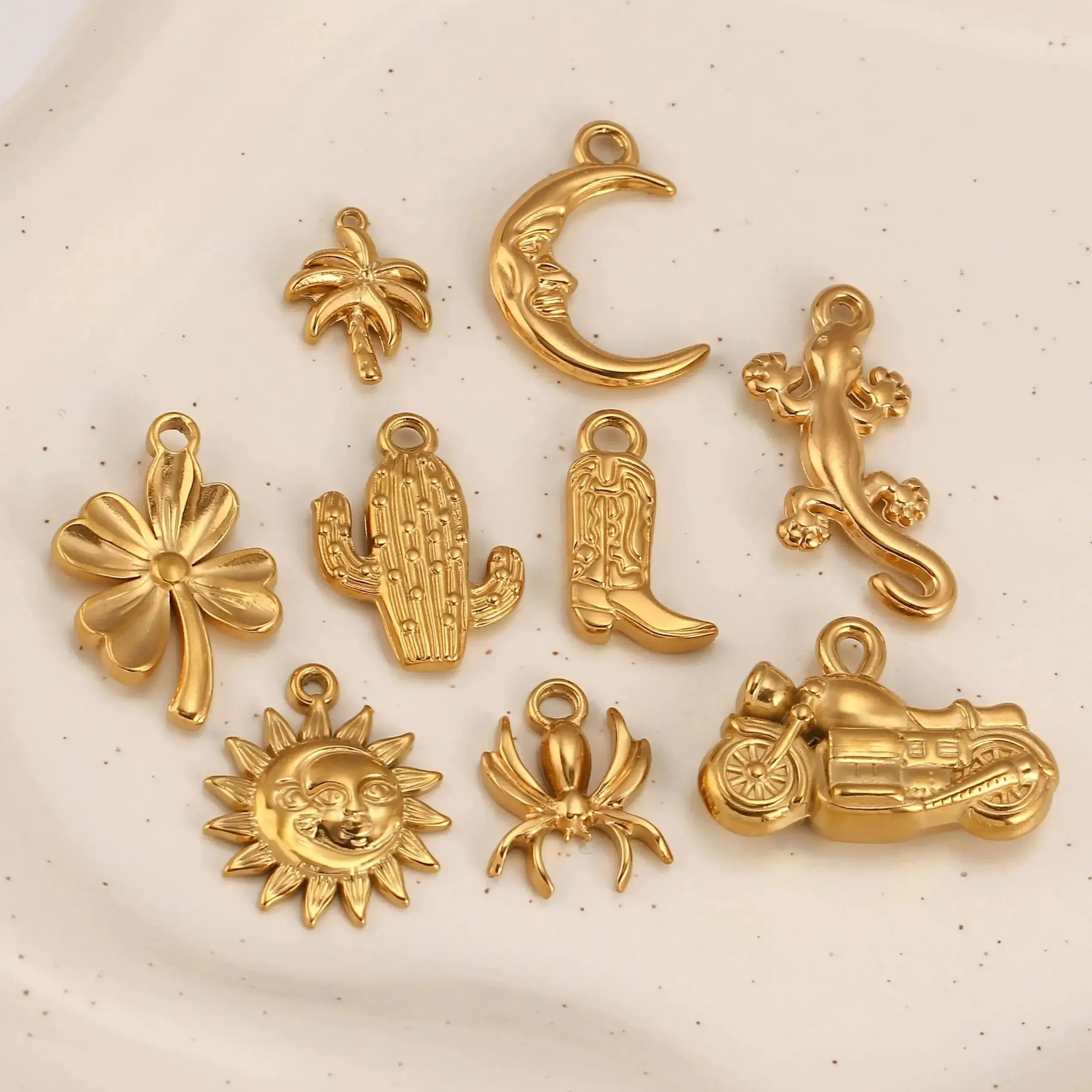 Breloque palmier/bottes/araignée/soleil/Cactus, pendentif du désert Tropical en acier inoxydable pour collier, Bracelet, fabrication de bijoux à faire soi-même, 3 pièces