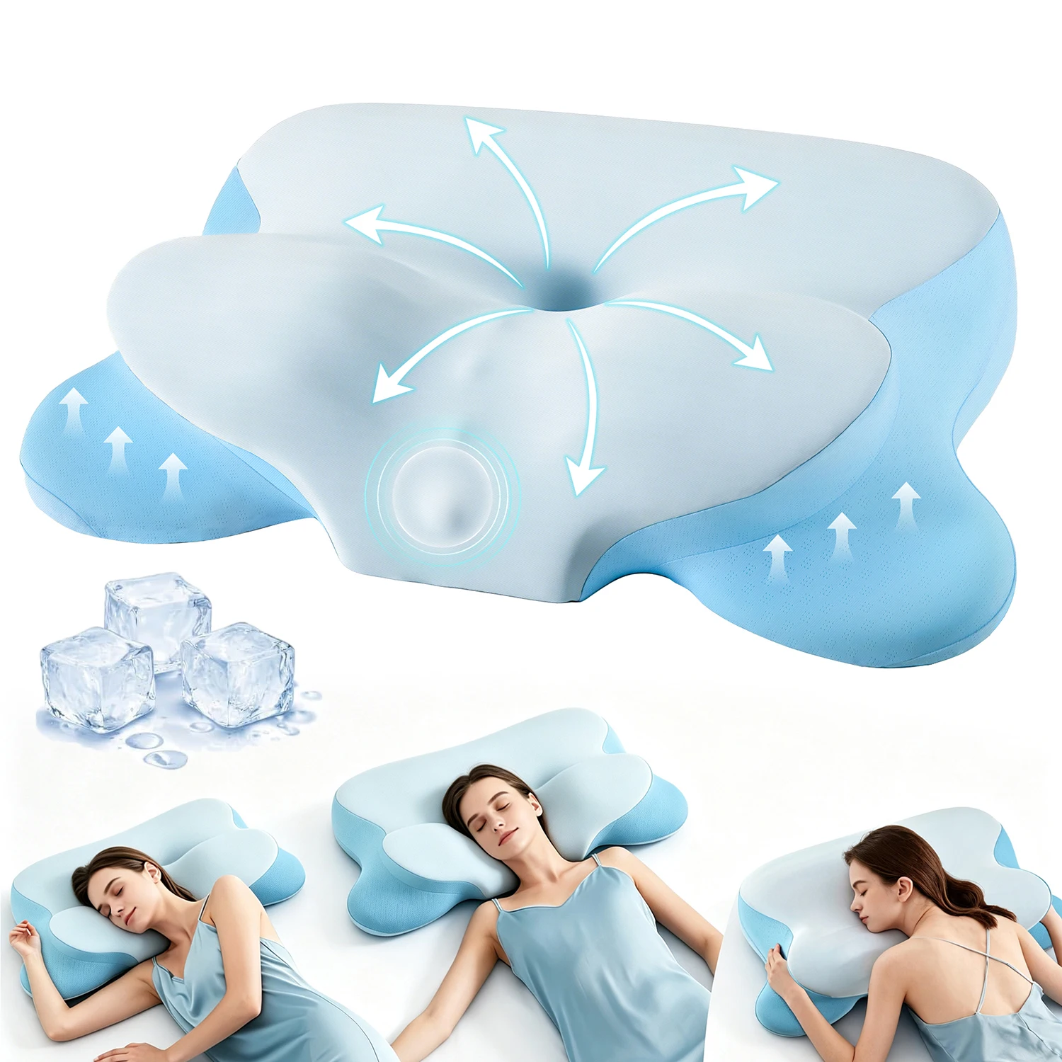 Cervicaal kussen, nekkussen, hoofdkussen, traagschuimkussen, ergonomisch kussen met stabiele nekondersteuning en aanpasbare hoogte, koelend nekkussen, 4D-luchtcirculatiestructuur