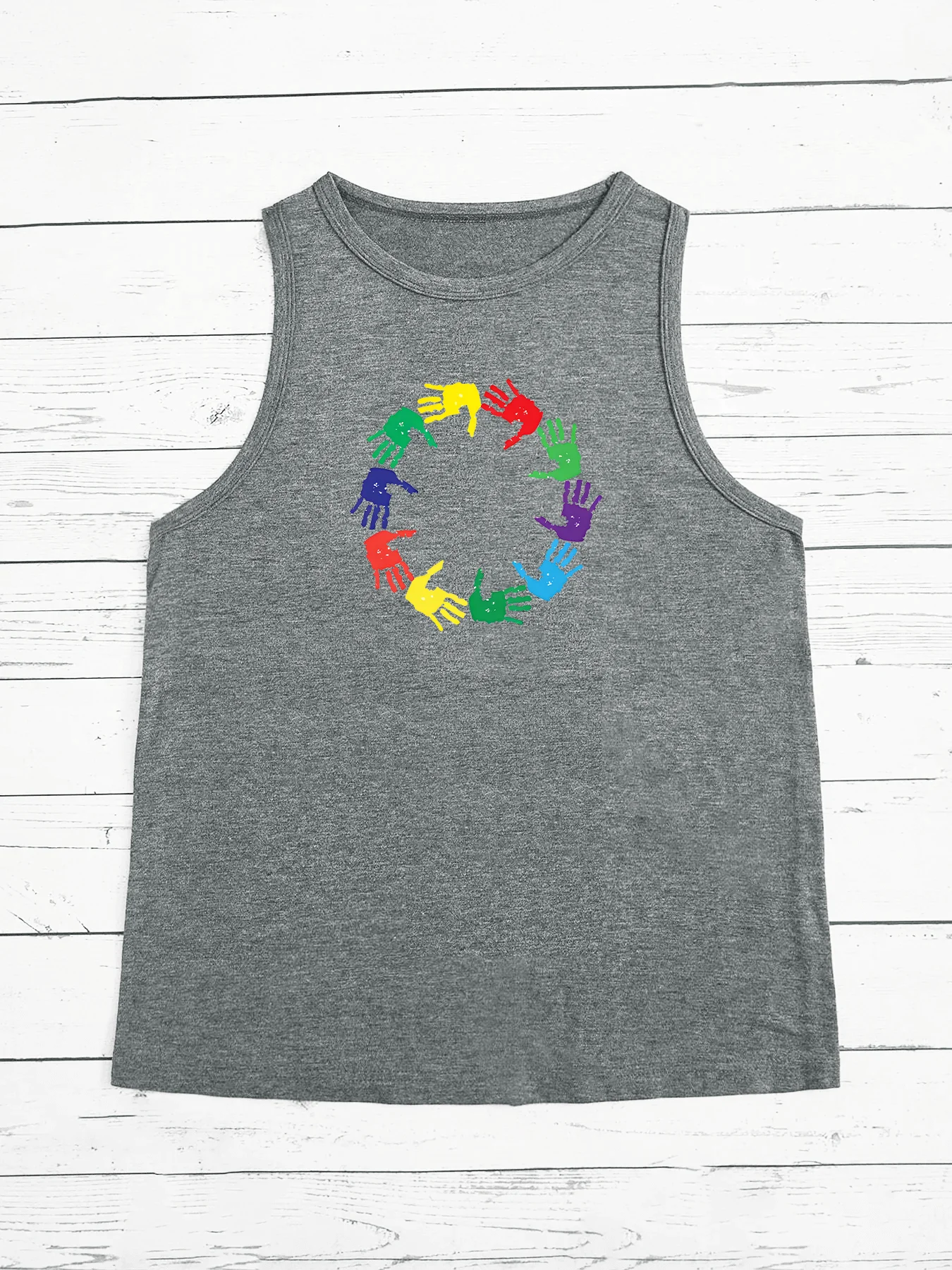 Peace Love Rainbow Handprints Board Prin Fashion Funny Sports Women's Tank Top Loose O Neck Sleeveless Casual Tank