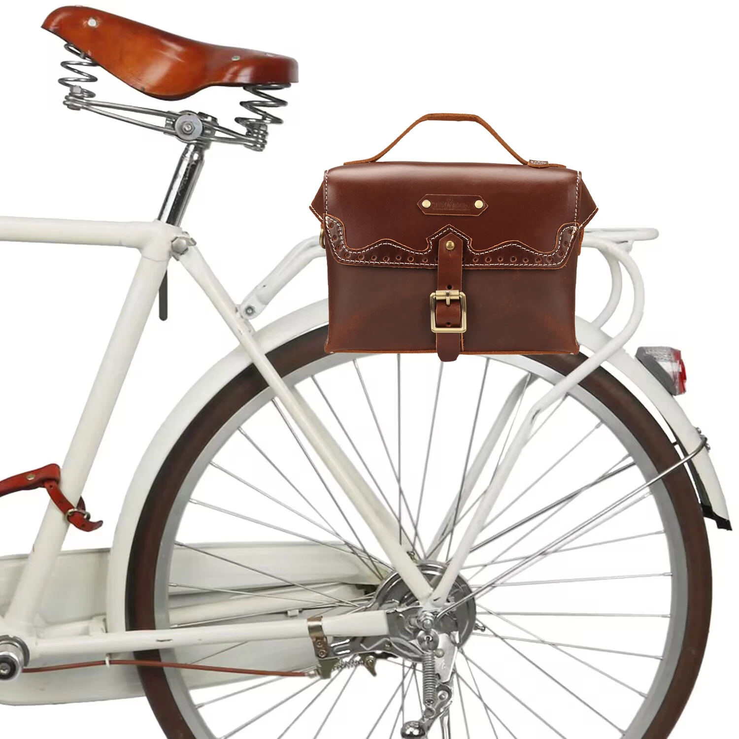 

Tourbon Leather Bike Single Pannier Bag Bicycle Top Tube Bag Multi-function Unisex Casual Daypack Leisure Daily Cycling