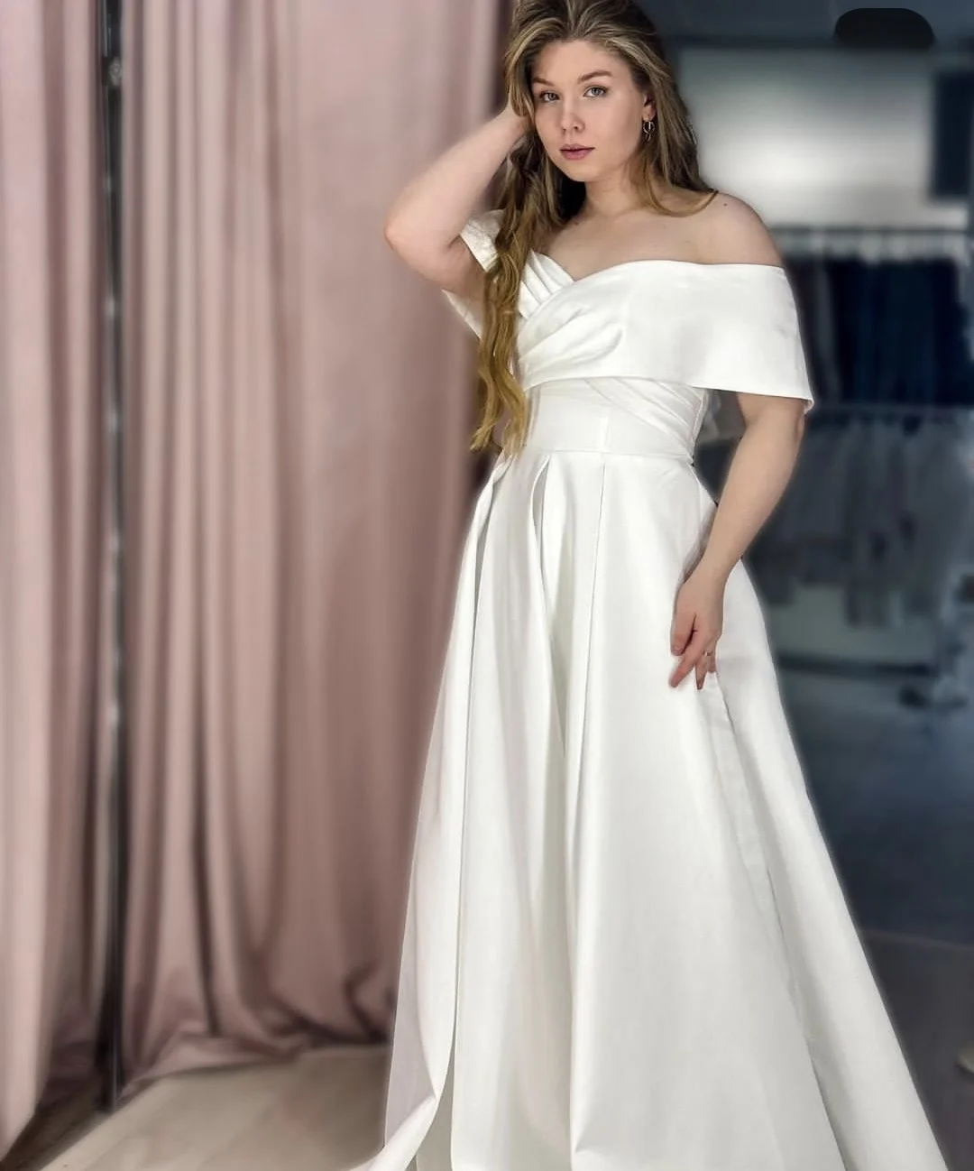 Customize To Measures Wedding Dress Plus Size Floor Length Off The shoulder A-line Soft Satin Bridal Gowns Elastic Fabric Robe