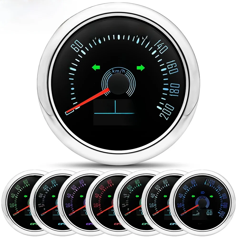 85Mm Digitale Gps Snelheidsmeter 0-160Mph 0-200kmh Snelheidsmeter Met Gps Antenne Voor Auto Marine Boot 7 Kleur Backlight Snelheidsmeter - afbeelding 2