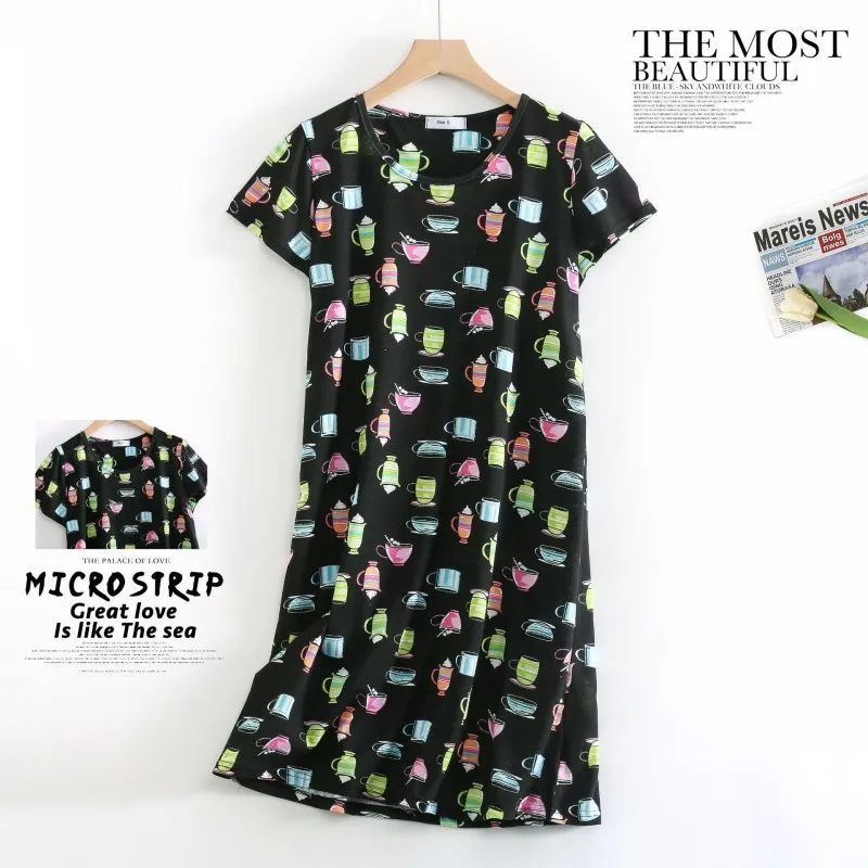 2024 Summer Women Casual Cartoon Sleep Dress Cotton Lounge Nightgown Female Short Sleeve Top Quality Loosen Home Dress Plus size