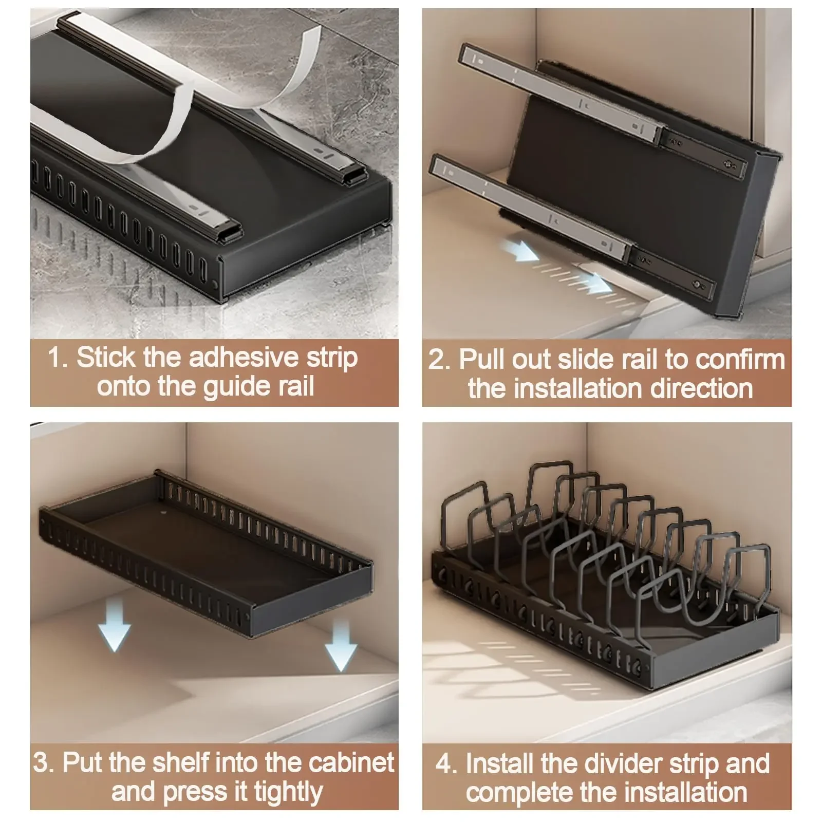 Portaoggetti per pentole da cucina con guide scorrevoli Tipo di cassetto da cucina estraibile Portaoggetti per coperchio per pentole e organizer per