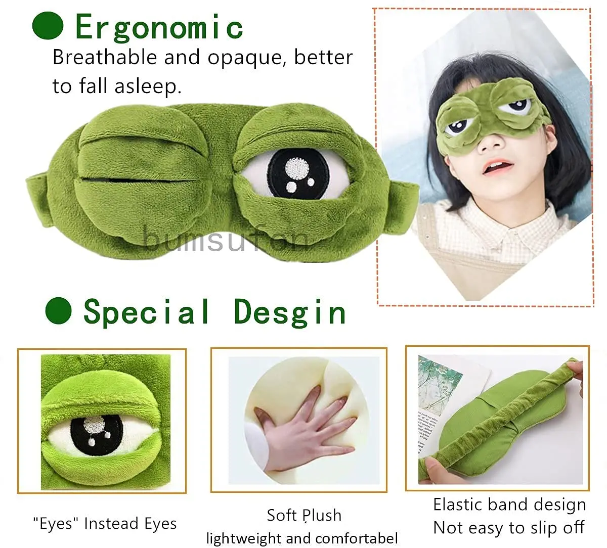 3D Sad Frog Sleep Mask Natural Sleeping Eyeshade Cover Shade Eye Patch For Travel Office Room Relieve Stress Anxiety Gift