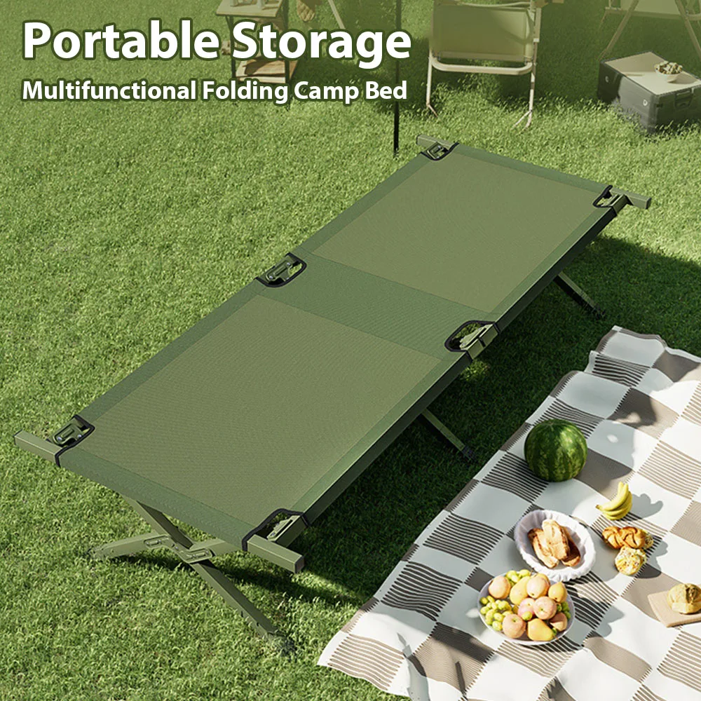 Lit de camping pliable léger – Montage rapide, tissu résistant aux déchirures, sac de transport compact inclus, parfait pour le camping, les voyages ou comme lit d'appoint.