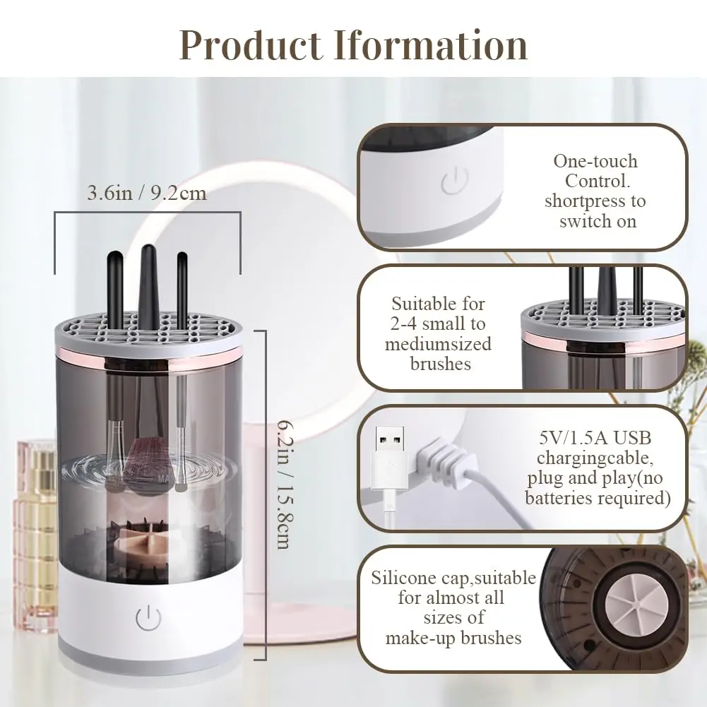 3 in 1 Automatic Makeup Brush Cleaning and Drying Stand Holder  Electric Make Up Brush Cleaner Machine Quick Dry Tool