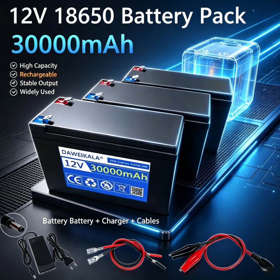 18650 Lithium 12V 30Ah Batteriepack 20A Sprühgerät mit eingebautem BMS Elektro-Spielzeugauto LED-Beleuchtung Batterie 12,6V 3A Ladegerät